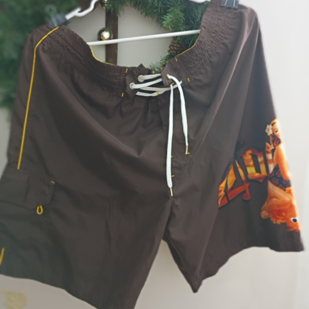 Brown Swim Shorts with White Drawstring